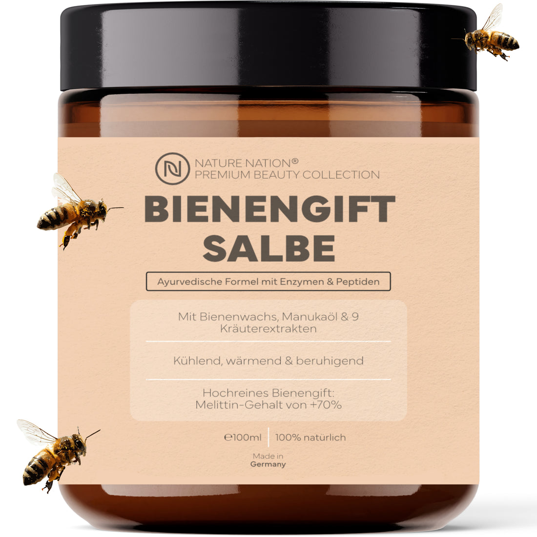 Bienengiftsalbe, 100ml - Bee Venom mit +70% hochreinem Mellitin & 9 Kräuterextrakten