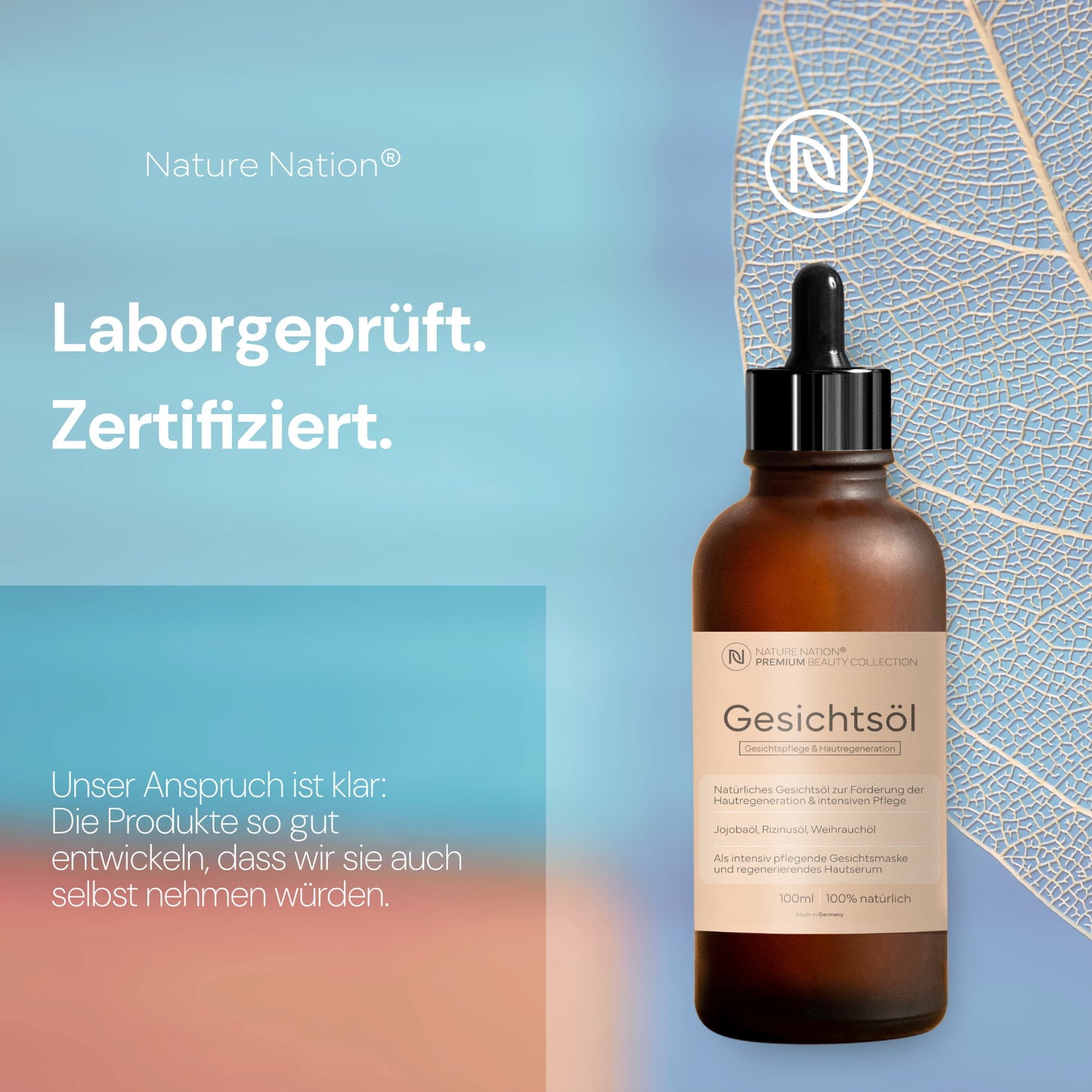 Glättendes und pflegendes BIO-Gesichtsöl - Jojobaöl (Jojoba), Weihrauchöl, Rizinusöl - Für geschmeidige, strahlende Haut - Geeignet für alle Hauttypen: Trockene bis Mischhaut (1 x 100ml, Weihrauch)