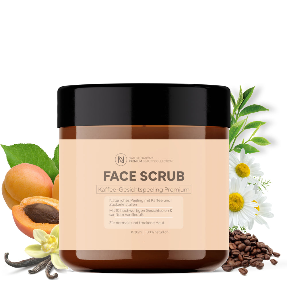 Face Scrub, 120ml - Kaffee Gesichtspeeling: Belebt müde Haut & sorgt für ein ebenmäßiges Hautbild