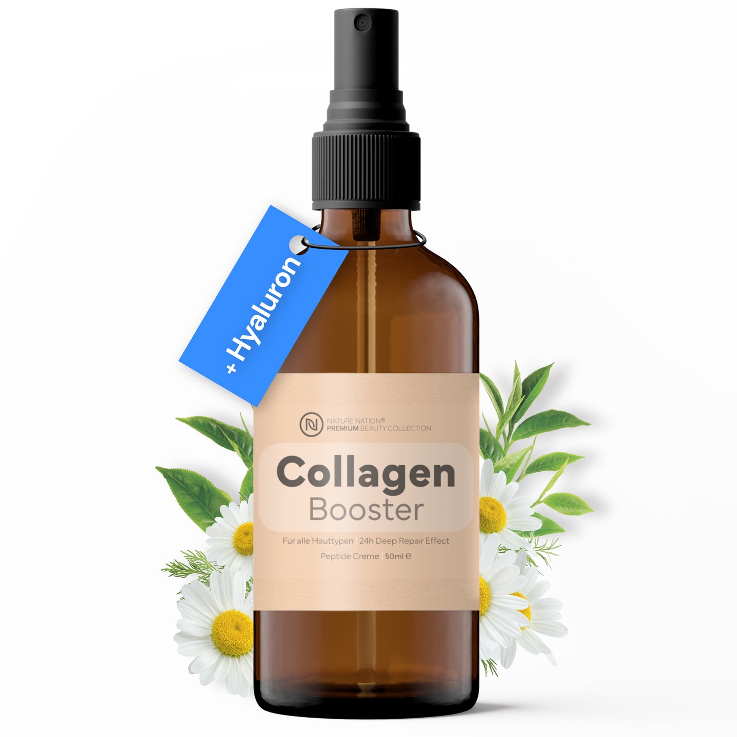 Kollagen Creme - 100% Collagen mit Peptide Typ 1, 2 & 3 - Zieht schnell ein - Mit Hyaluronsäure (Hyaluron) - Laborgeprüft und prod. in DE (1 x 50ml, Geruch: Rosenwasser)