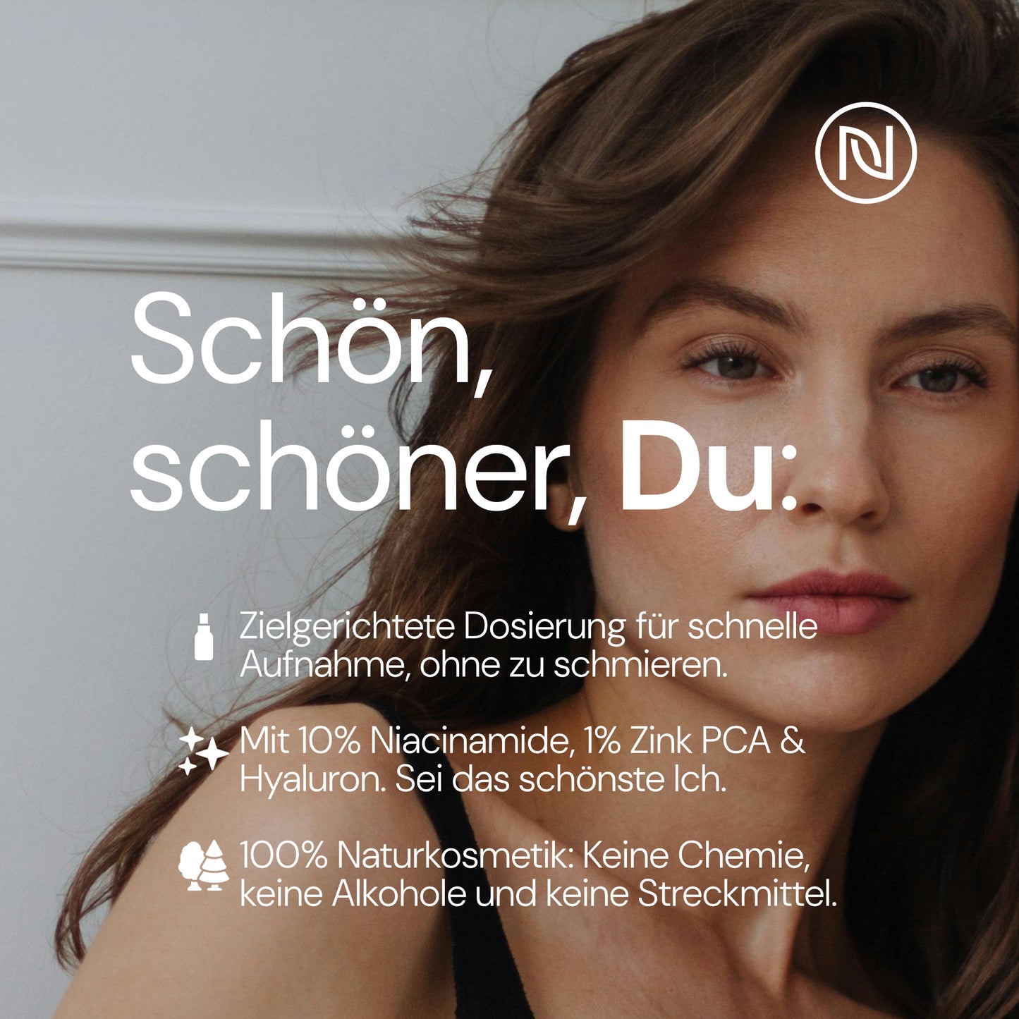BIO Niacinamide Serum 10% mit 1% Zink PCA + Hyaluronsäure - 7-Fach Anti Aging & Anti Falten Komplex; Bei Rötungen, Unreinheiten, Pickel; Feine Poren; Naturkosmetik; Made in Germany (100ml, Niacinamid)