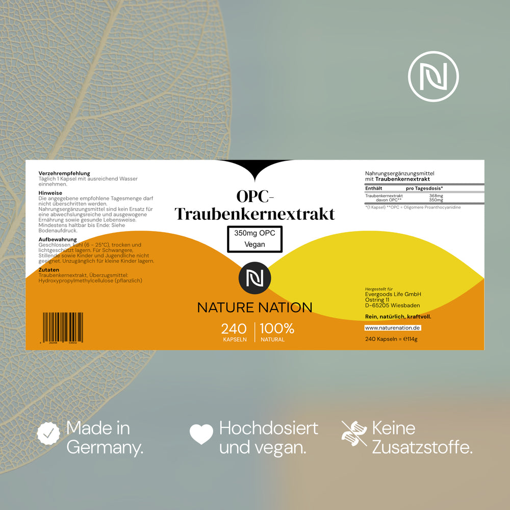 
                      
                        OPC-Traubenkernextrakt - 240 vegane Kapseln, antioxidativ mit hoher Verfügbarkeit, Vorrat für 8 Monate, ohne Zusatzstoffe, in Deutschland produziert
                      
                    