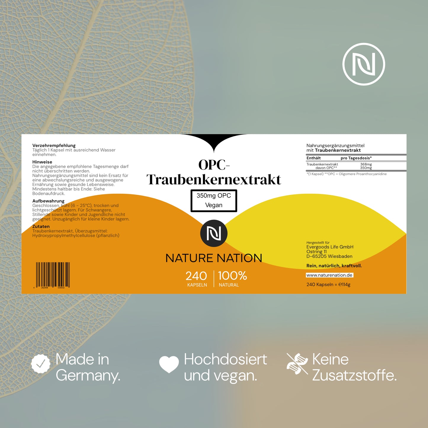 OPC-Traubenkernextrakt - 240 vegane Kapseln, antioxidativ mit hoher Verfügbarkeit, Vorrat für 8 Monate, ohne Zusatzstoffe, in Deutschland produziert