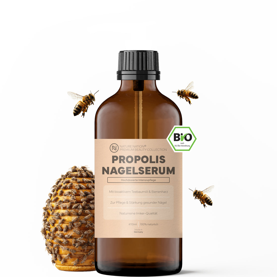 Propolis Nagelserum, 10ml - Akutpflege bei Nagelpilz, mit hochdosiertem Bio-Propolisextrakt sowie Teebaumöl, Zink, Selen & Biotin, für gesunde & starke Nägel