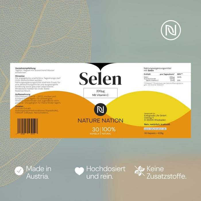 Selen 200µg, 30 Kapseln - Bei Müdigkeit, Zellstress & belasteter Schilddrüse