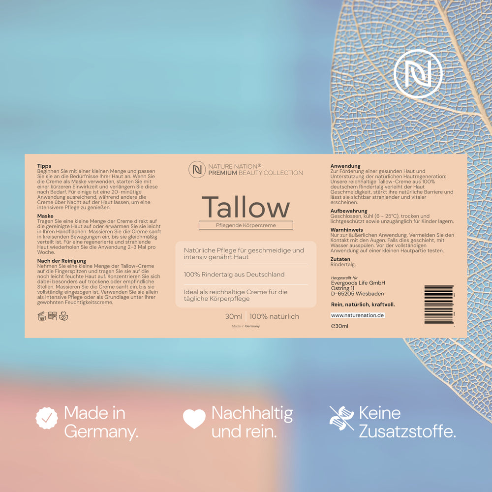 
                      
                        Tallow Rindertalg - 100% natürliche Hautpflege - Beef Tallow (Talg) Creme von deutschen Rindern aus freier und artgerechter Weidehaltung - Mit Vitamin E und ohne Zusatzstoffe (3 x 120ml, Unparfümiert)
                      
                    