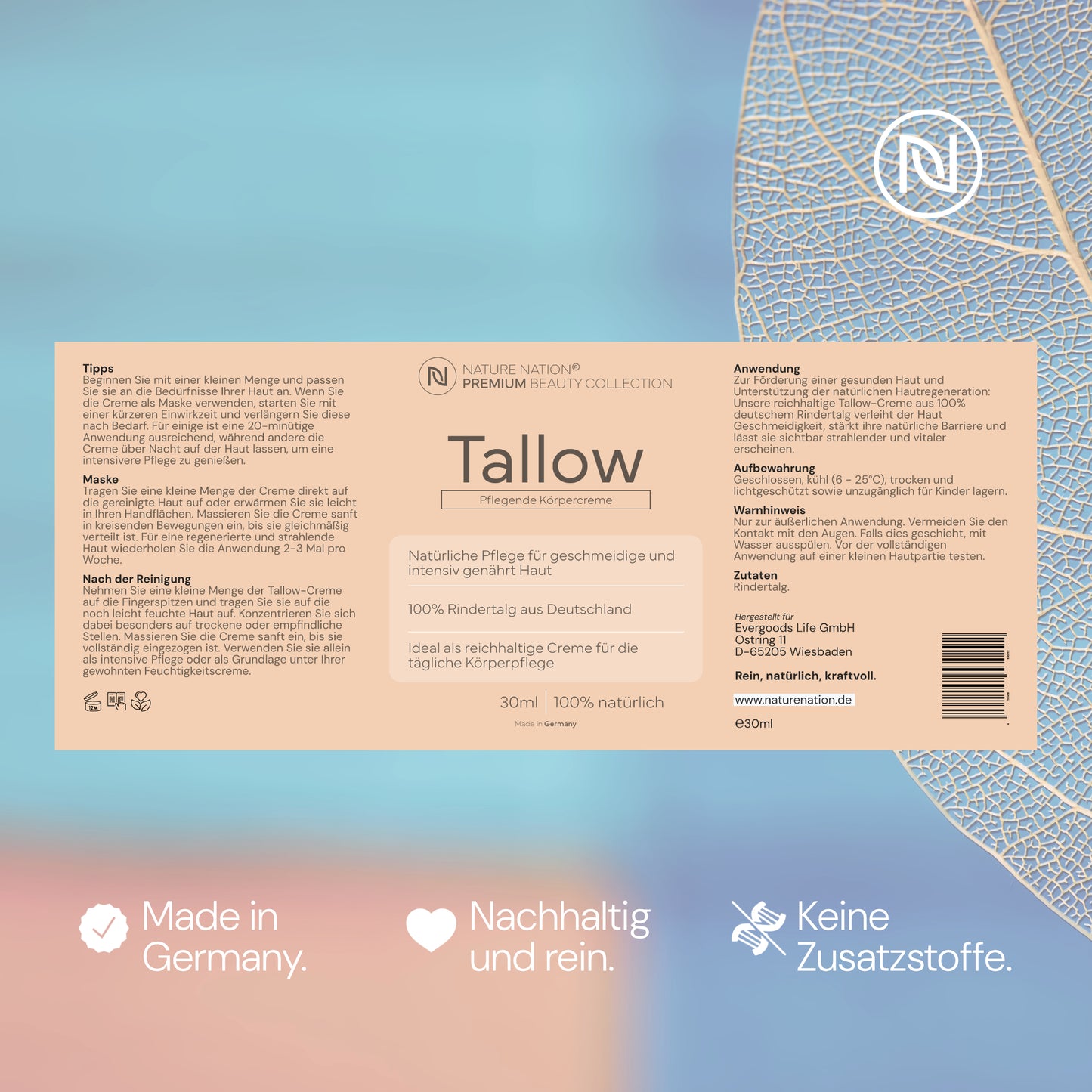 Tallow Rindertalg - 100% natürliche Hautpflege - Beef Tallow (Talg) Creme von deutschen Rindern aus freier und artgerechter Weidehaltung - Mit Vitamin E und ohne Zusatzstoffe (3 x 120ml, Unparfümiert)