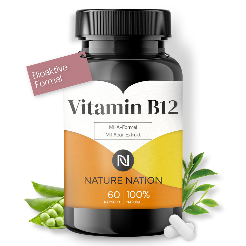 
                      
                        Vitamin B12 - MHA Formel mit Hydroxocobalamin, Methylcobalamin, Vitamin C & Acai - Hochdosiert & vegan - Laborgeprüft, ohne Zusätze (1 x 60 Kapseln: Vorrat für 2 Monate, Geschmacklos)
                      
                    