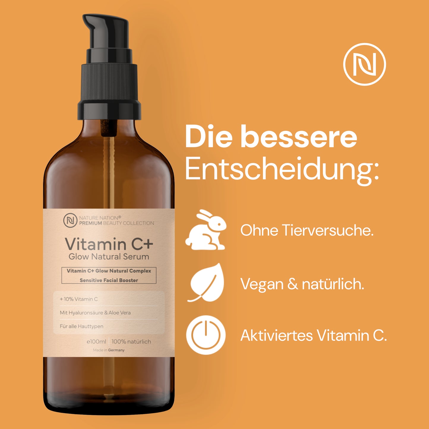 BIO Vitamin C Pro Serum 10% hochdosiert - 6-Fach Anti Aging & Anti Falten Komplex; Gegen dunkle Flecken; Mit Hyaluronsäure & Aloe Vera; Naturkosmetik 100% vegan; Made in Germany (100ml, Vitamin C)