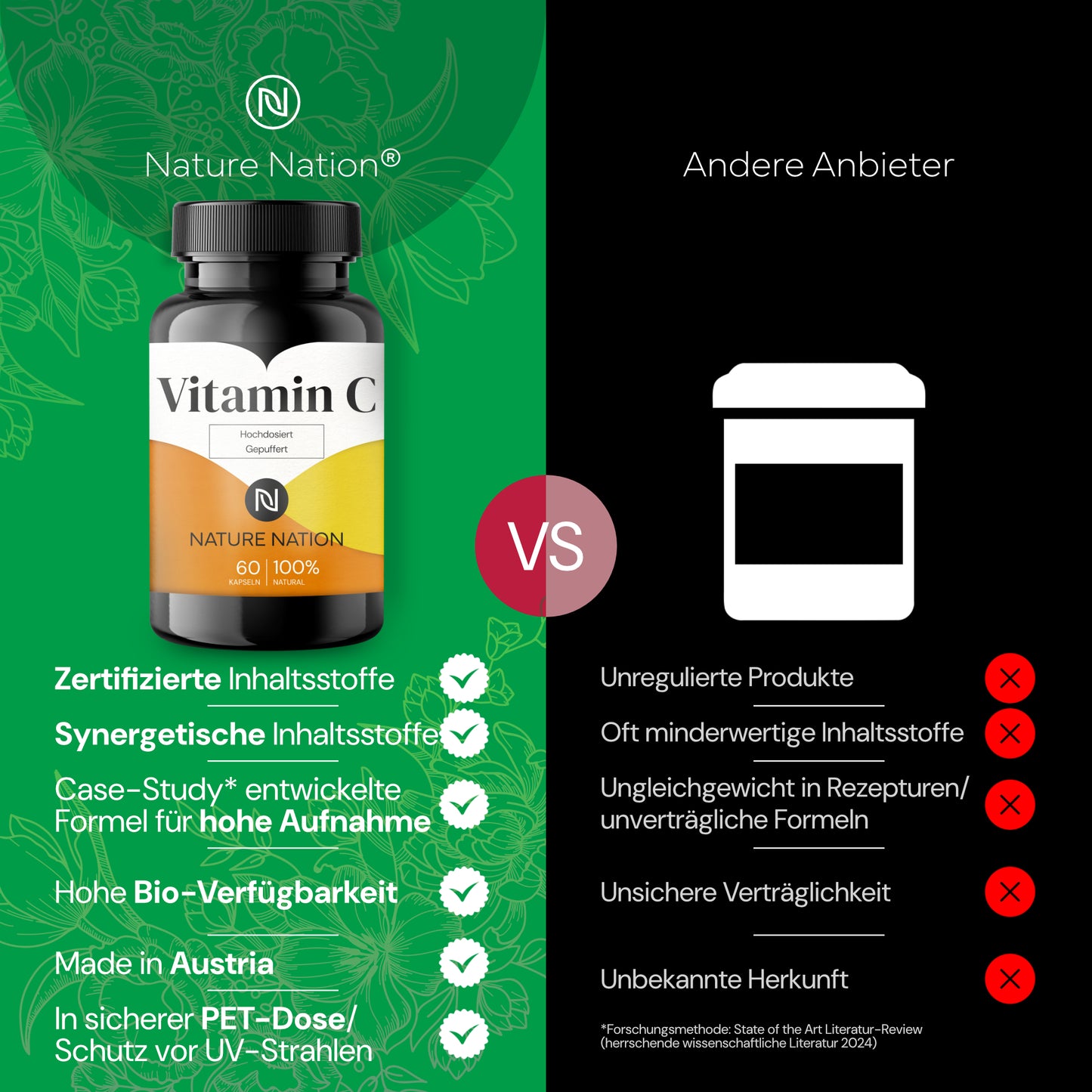 Vitamin C - Hochdosiert & gepuffert: 1000mg pro Kapsel, mit Calcium Ascorbat - Laborgeprüft & vegan - Magenfreundlich & ohne Zusatzstoffe (1 x 60 Kapseln: Vorrat für 1 Monat, Geschmacklos)