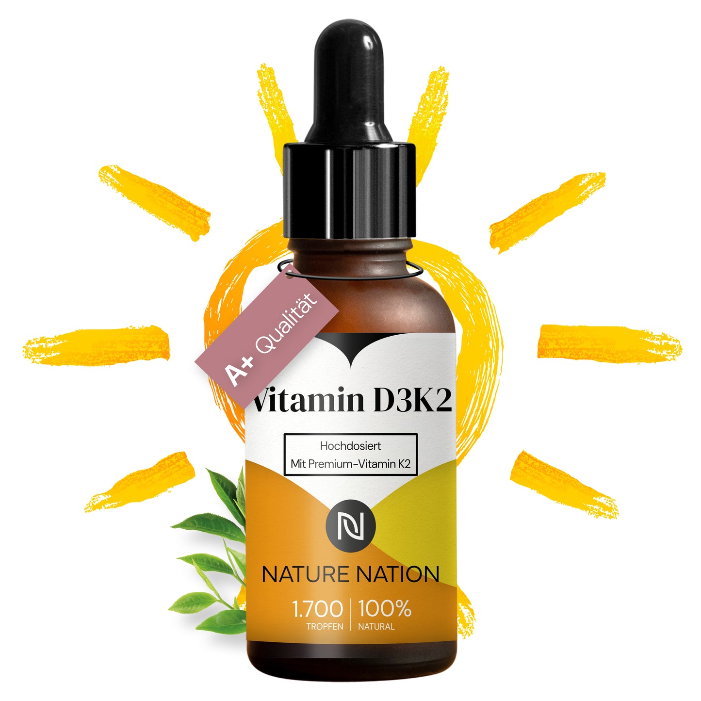 Vitamin D3 + K2 Tropfen - Vitamin D3 5000 IE, Vitamin K2 100µg pro Einnahme - MK-7-99,7% All-Trans, MCT-Kokosöl - Premium-Qualität, Für Kinder ab 3 Jahren geeignet, flüssig, Made in Germany (1 x 50ml)
