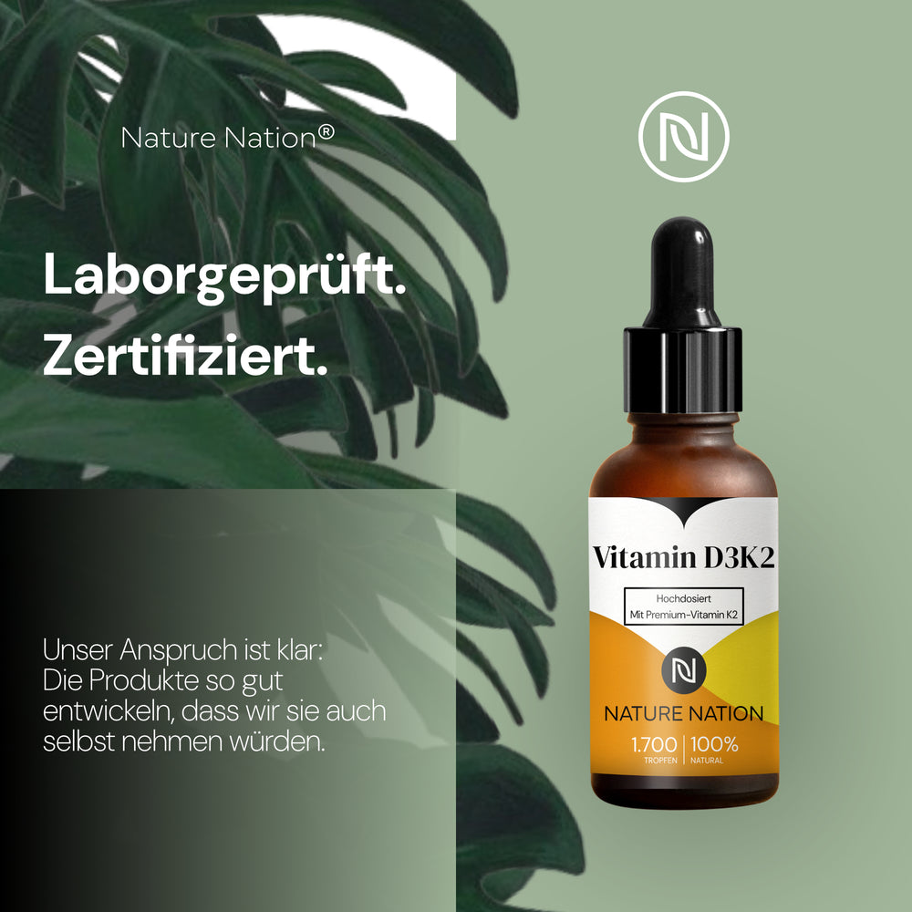 
                      
                        Vitamin D3 + K2 Tropfen - Vitamin D3 5000 IE, Vitamin K2 100µg pro Einnahme - MK-7-99,7% All-Trans, MCT-Kokosöl - Premium-Qualität, Für Kinder ab 3 Jahren geeignet, flüssig, Made in Germany (1 x 50ml)
                      
                    