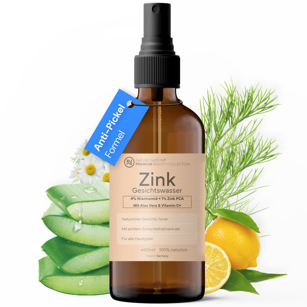 Zink Gesichtswasser Hydrolat: Spray Toner mit 4% Niacinamid, 1% Zink PCA, Aloe Vera, Vitamin C & Schachtelhalmextrakt. Für alle Hauttypen. Reinigungswasser ohne Alkohole (1 x 100ml, Zitrone)