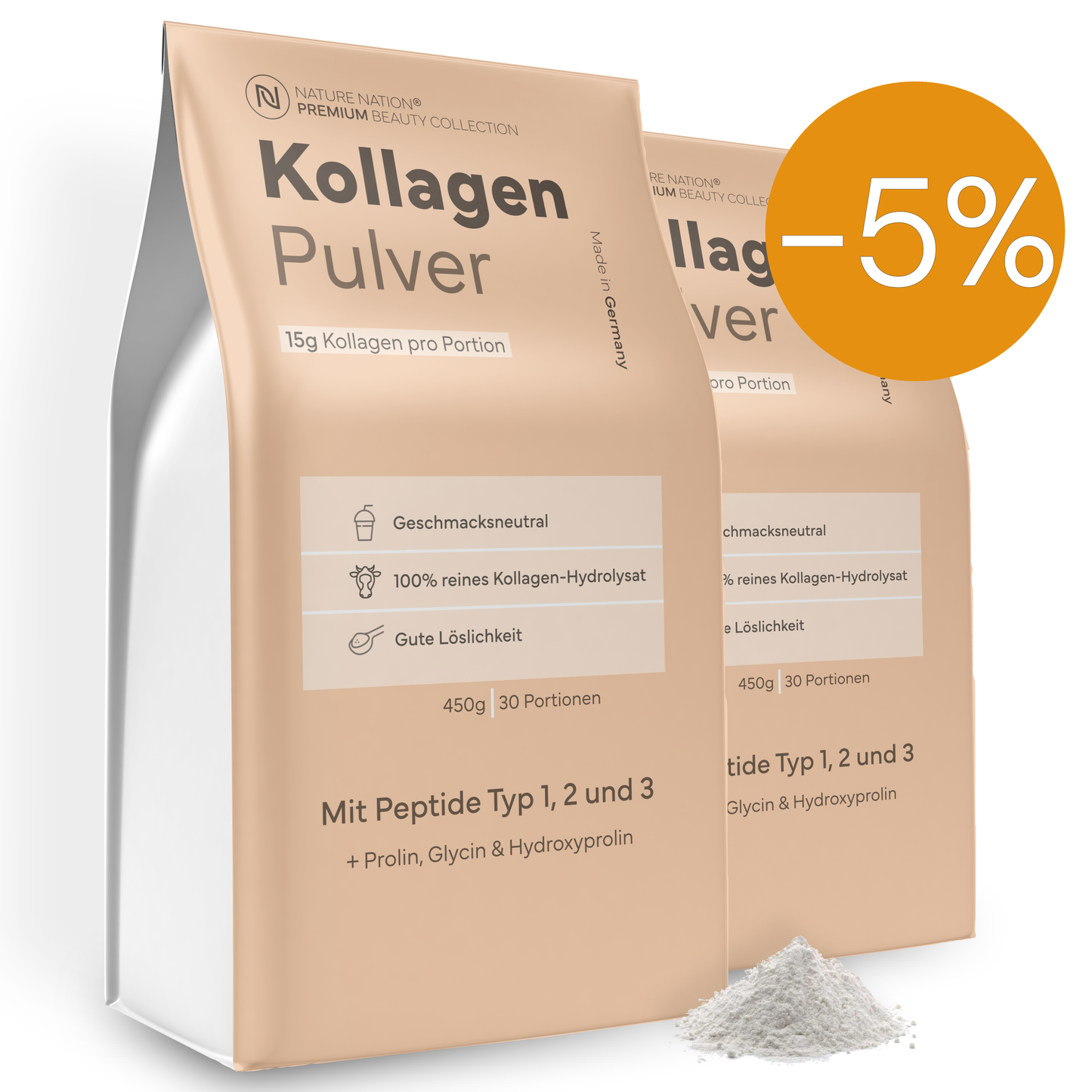 Kollagen Pulver aus 100% Hydrolysat mit Peptide Typ 1, 2 und 3 - 2er-Set