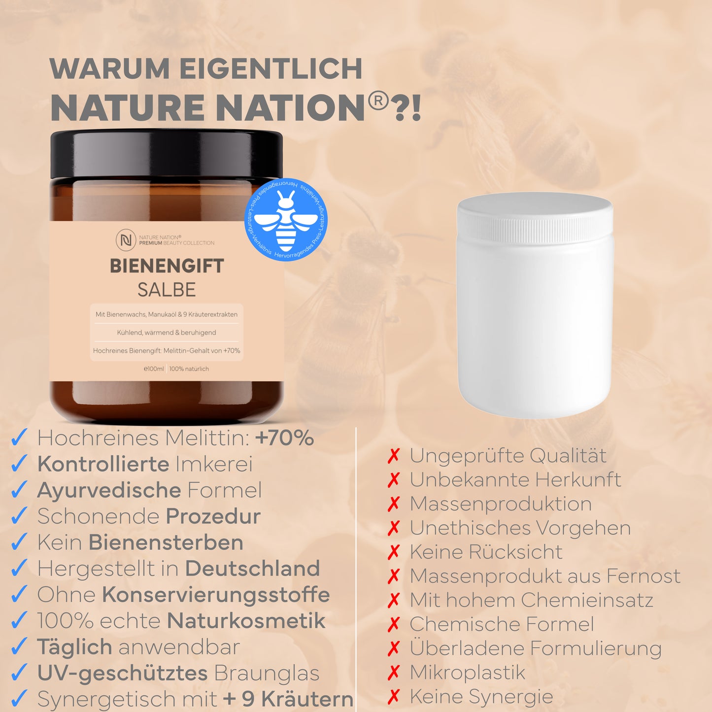 Bienengiftsalbe, 100ml - Bee Venom mit +70% hochreinem Mellitin & 9 Kräuterextrakten