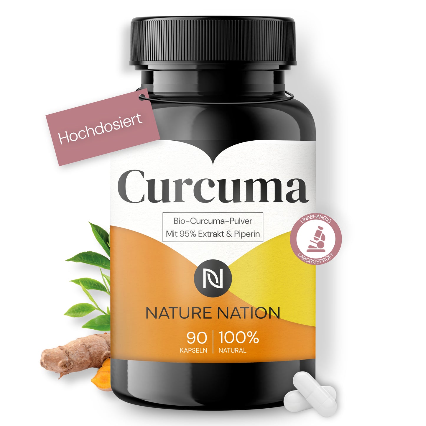 Curcuma - 90 Kapseln - Hoch verfügbares Curcumin mit Piperin - Hochdosierte Formulierung - Laborgeprüft, vegan, in Deutschland produziert