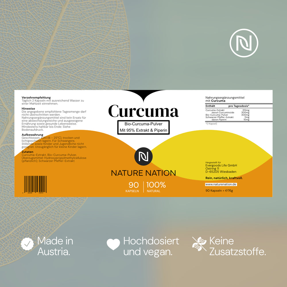 
                      
                        Curcuma - 90 Kapseln - Hoch verfügbares Curcumin mit Piperin - Hochdosierte Formulierung - Laborgeprüft, vegan, in Deutschland produziert
                      
                    