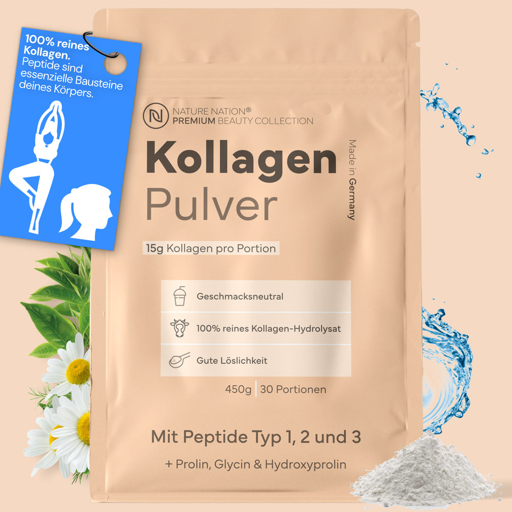 Kollagen Pulver Hydrolysat, 450g - 100% Peptide Typ I, II & III, geschmacksneutral & leicht löslich
