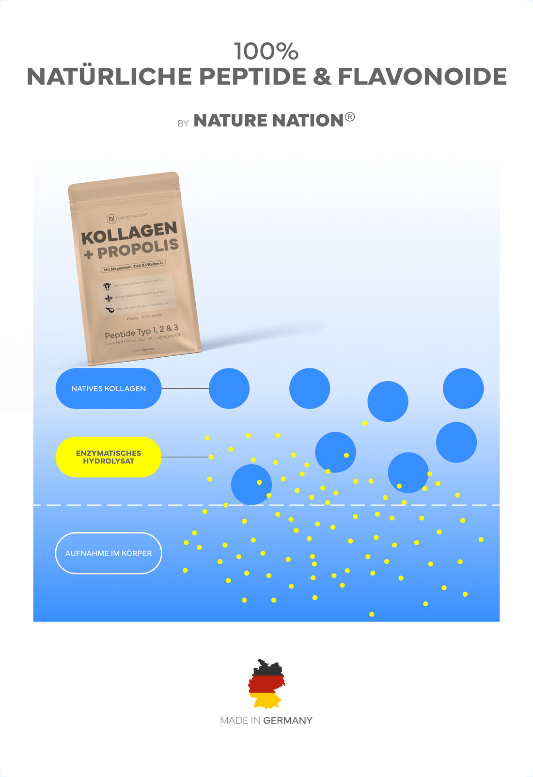 Kollagen Pulver + Propolis, 450g: Premium Kollagen-Hydrolysat Typ 1, 2 & 3 mit Bio-Propolis für Haut, Haare, Nägel & Gelenke