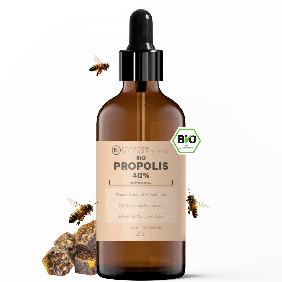 Bio Propolis-Tropfen (in Imker-Qualität), mit 40% Standardisierung - Als Nagelserum, Halsspray, Lippenbalsam, bei Hautunreinheiten sowie zum Gurgeln