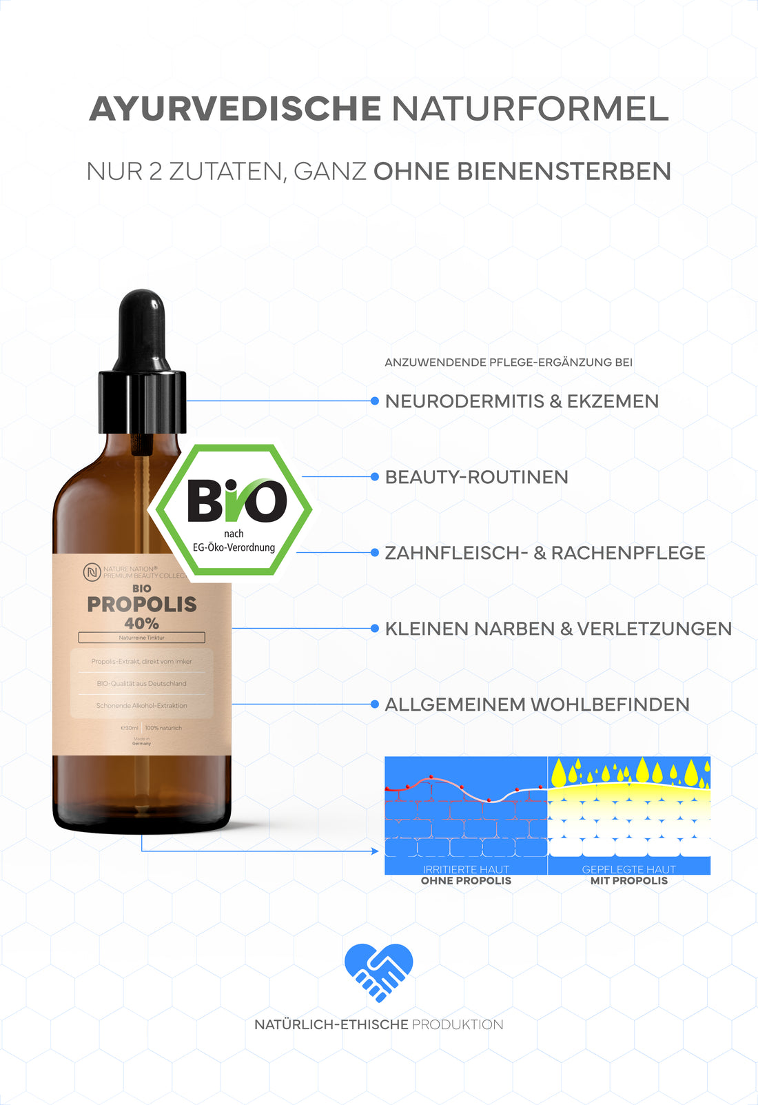 Bio Propolis-Tropfen (in Imker-Qualität), mit 40% Standardisierung - Als Nagelserum, Halsspray, Lippenbalsam, bei Hautunreinheiten sowie zum Gurgeln