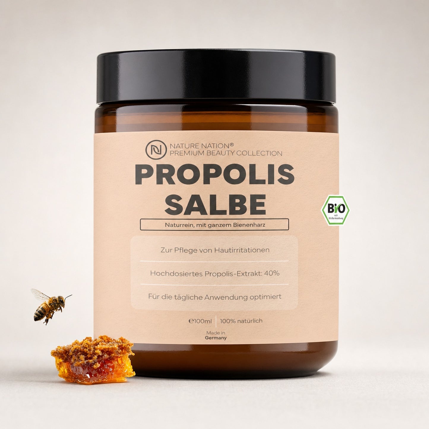 Propolissalbe, 100ml - Hochdosierte 40%-Propoliscreme, Studioaufnahme