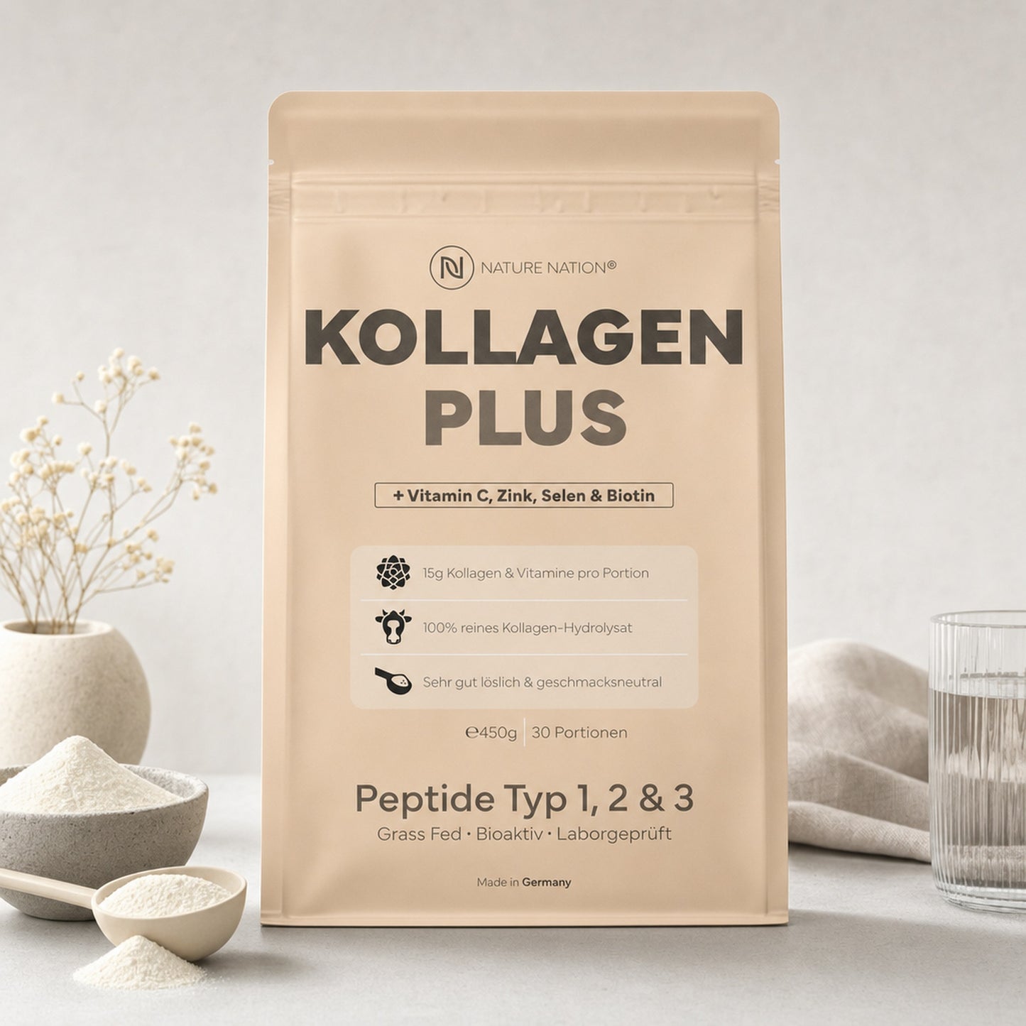 Kollagen Pulver + Vitamine & Mineralien 450g, Studioaufnahme