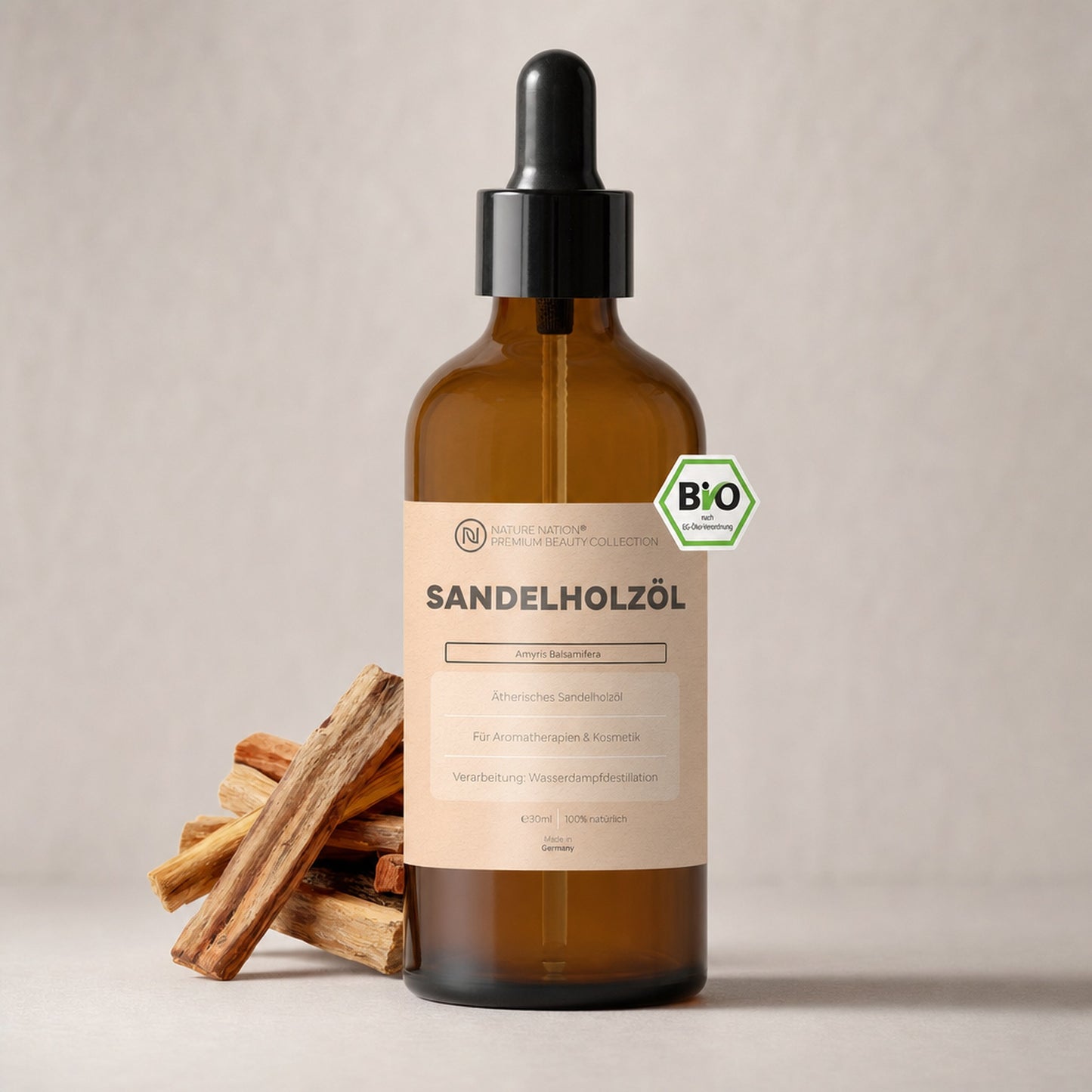 Aetherisches Bio-Sandelholzoel 30ml, Studioaufnahme