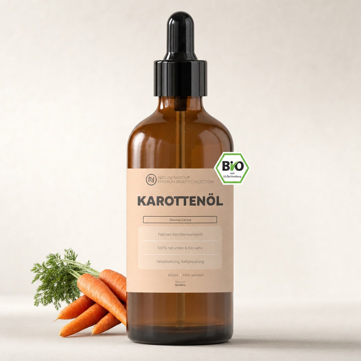 Pflanzliches Bio-Karottensamenoel 50ml, Studioaufnahme