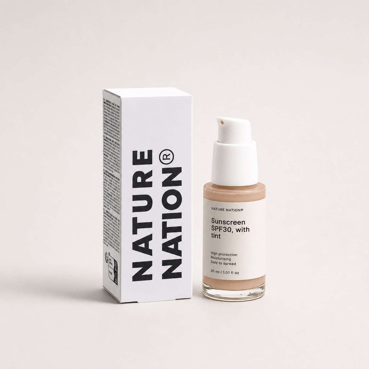 Getönte Sonnencreme LSF 30 mit Zinkoxid, Sanddorn und Hyaluron - 30 ml Pumpflasche mit Verpackung