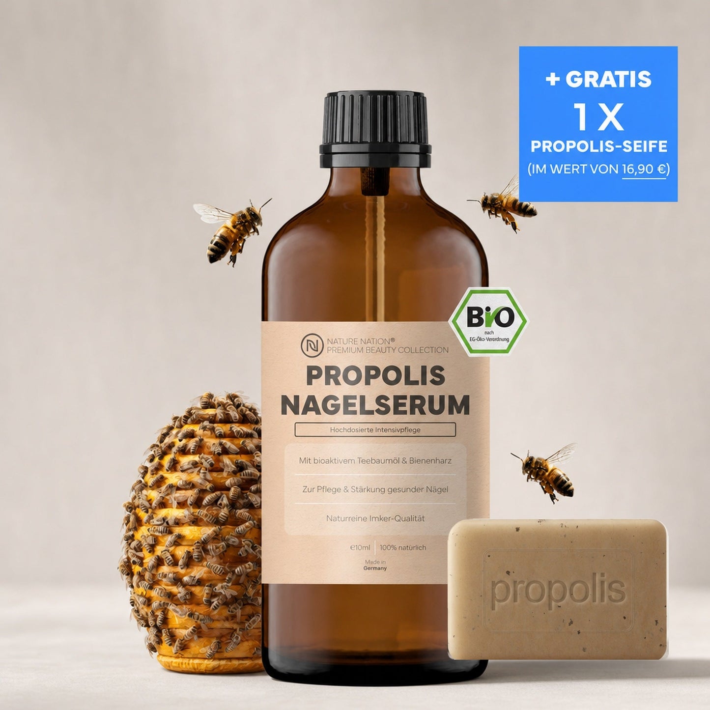 Propolis Nagelserum 10ml mit gratis Propolis-Seife, Studioaufnahme