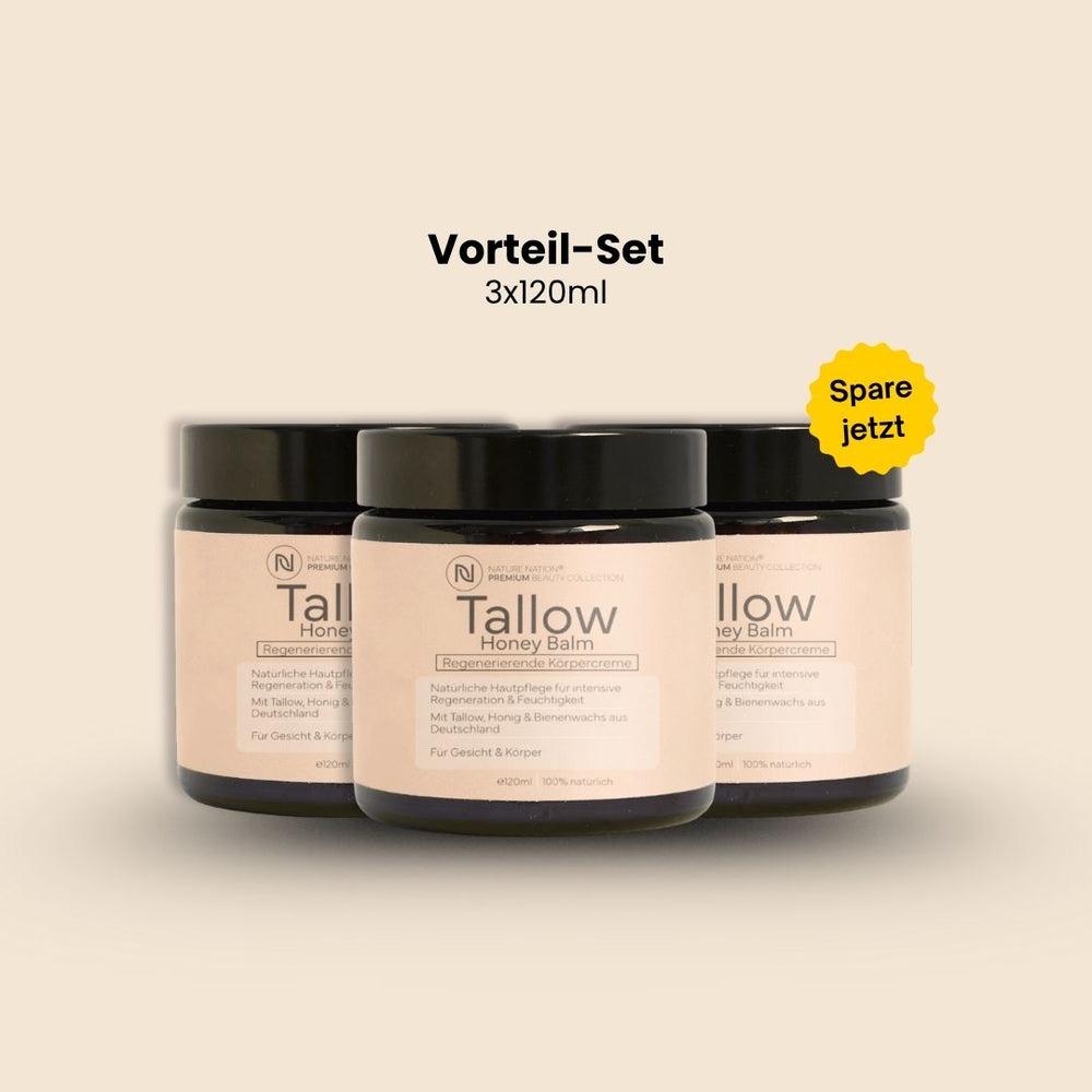 Tallow Rindertalg Creme Natur – 100% natürliche und unparfümierte Hautpflege 3er-Set